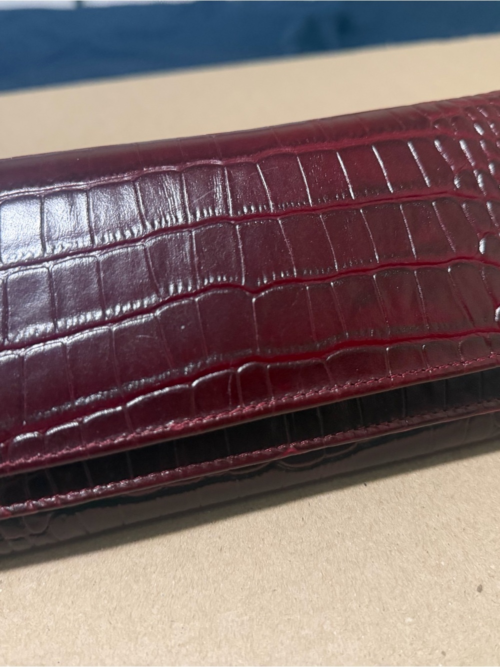 Croc-Embossed Leather Wallet in Deep Burgundy
